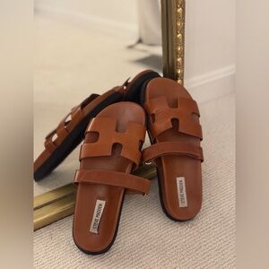 Steve Madden Mayven Cognac Leather Slides